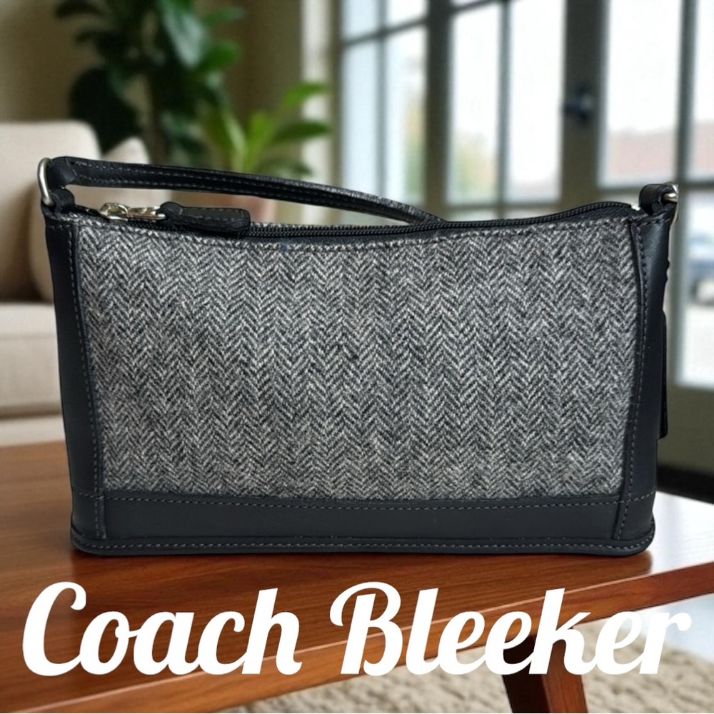 Coach Bleeker H9C-6112 Black Gray Herringbone Tweed & Black Leather Mini Bag EUC